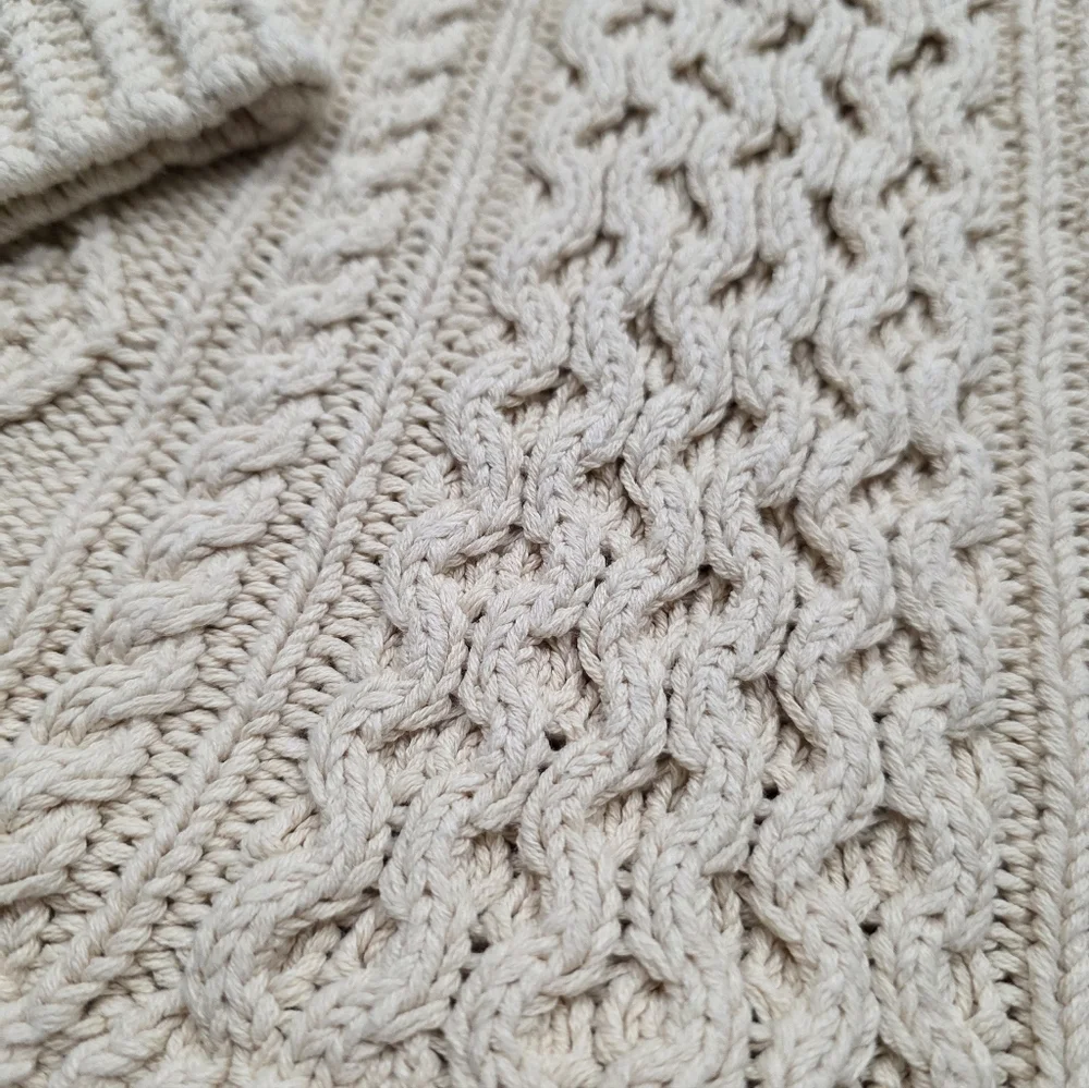 LL BEAN SIGNATURE FISHERMEN Cream Cable Knit Sweater Coastal Nautical Wool